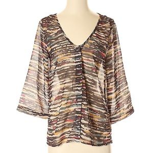 Anthro Aoyama Itchome Brown Blouse Striped Sheer Boho Flowy Anthropologie Top Sm